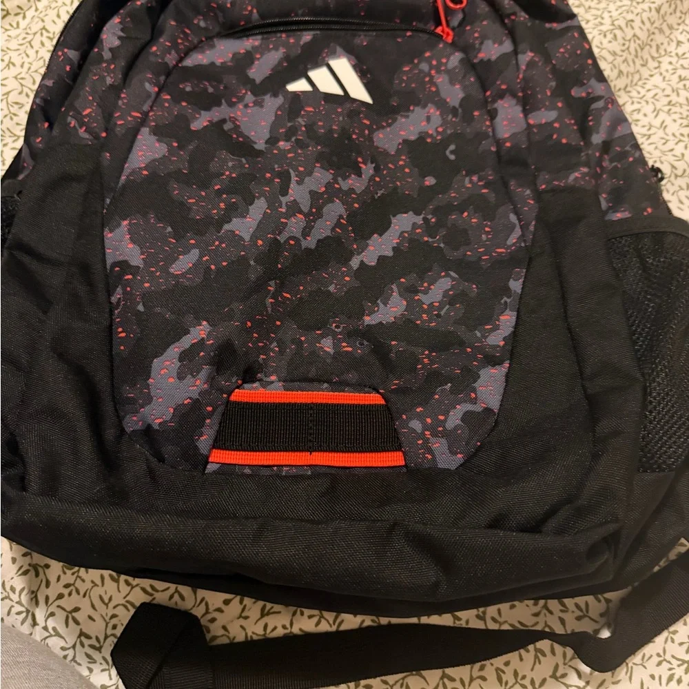 adidas Black & Camo Backpack with Red Accents